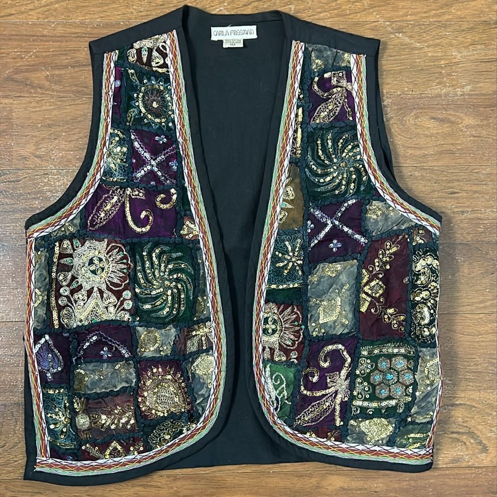 Beautiful CARLA FREEMAN sequins patchwork vest size large